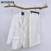 BGTEEVER Elegant Office Ladies Skirt Suits Long Sleeve Blazer & High Waist Split Pencil Midi Skirt Summer Women 2 Pieces Set
