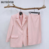 BGTEEVER Elegant Office Ladies Skirt Suits Long Sleeve Blazer & High Waist Split Pencil Midi Skirt Summer Women 2 Pieces Set