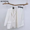 BGTEEVER Elegant Office Ladies Skirt Suits Long Sleeve Blazer & High Waist Split Pencil Midi Skirt Summer Women 2 Pieces Set
