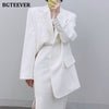 BGTEEVER Elegant Office Ladies Skirt Suits Long Sleeve Blazer & High Waist Split Pencil Midi Skirt Summer Women 2 Pieces Set