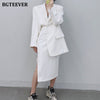 BGTEEVER Elegant Office Ladies Skirt Suits Long Sleeve Blazer & High Waist Split Pencil Midi Skirt Summer Women 2 Pieces Set