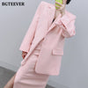 BGTEEVER Elegant Office Ladies Skirt Suits Long Sleeve Blazer & High Waist Split Pencil Midi Skirt Summer Women 2 Pieces Set