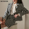 BGTEEVER Elegant Plaid Ladies 2 Pieces Set Long Sleeve Short Blazer & High Waist Mini Skirts Winter Women Woolen Skirt Suits