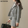 BGTEEVER Elegant Plaid Ladies 2 Pieces Set Long Sleeve Short Blazer & High Waist Mini Skirts Winter Women Woolen Skirt Suits
