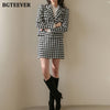 BGTEEVER Elegant Plaid Ladies 2 Pieces Set Long Sleeve Short Blazer & High Waist Mini Skirts Winter Women Woolen Skirt Suits