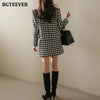 BGTEEVER Elegant Plaid Ladies 2 Pieces Set Long Sleeve Short Blazer & High Waist Mini Skirts Winter Women Woolen Skirt Suits