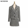 BGTEEVER Elegant Plaid Ladies 2 Pieces Set Long Sleeve Short Blazer & High Waist Mini Skirts Winter Women Woolen Skirt Suits