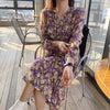 BGTEEVER Elegant Spring Summer Dress for Women Chic V-neck Floral High Waist Female Dress 2023 Purple Chiffon Vestidos femme