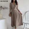 BGTEEVER Elegant V-neck Single-breasted Women Thicken Sweater Dress 2023 Autumn Winter Knitted Belted Female A-line soft dresses