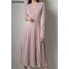 BGTEEVER Elegant V-neck Single-breasted Women Thicken Sweater Dress 2023 Autumn Winter Knitted Belted Female A-line soft dresses