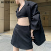 BGTEEVER Elegant Women Chic 3 Pieces Set Long Sleeve Suit Jackets & Camisole & Mini Skirt 2022 Autumn Ladies Solid Skirt Suits