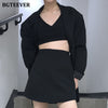 BGTEEVER Elegant Women Chic 3 Pieces Set Long Sleeve Suit Jackets & Camisole & Mini Skirt 2022 Autumn Ladies Solid Skirt Suits