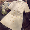 BGTEEVER Elegant Women Skirt Suits Double Breasted Notched Short Sleeve Blazer & A-line Skirts Female 2 Pieces Sets Blazer Set