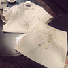 BGTEEVER Elegant Women Skirt Suits Double Breasted Notched Short Sleeve Blazer & A-line Skirts Female 2 Pieces Sets Blazer Set
