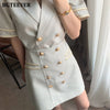 BGTEEVER Elegant Women Skirt Suits Double Breasted Notched Short Sleeve Blazer & A-line Skirts Female 2 Pieces Sets Blazer Set