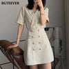 BGTEEVER Elegant Women Skirt Suits Double Breasted Notched Short Sleeve Blazer & A-line Skirts Female 2 Pieces Sets Blazer Set
