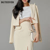 BGTEEVER Elegant Women Skirt Suits Short Blazer & White Tees & High Waist Split Pencil Skirt 2022 Summer Ladies 3 Pieces Set