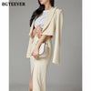 BGTEEVER Elegant Women Skirt Suits Short Blazer & White Tees & High Waist Split Pencil Skirt 2022 Summer Ladies 3 Pieces Set