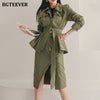 BGTEEVER Army Green 2 Pieces Set Women Sashes Zipper Jacket & Split Pencil Skirt Autumn Winter Female Skirt Suit 2022