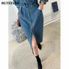BGTEEVER Chic Lapel Women Denim Dress Full Sleeve Single-breasted Pockets Slim Waist Mid-length Female Jeans Dress 2022