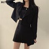 BGTEEVER Loose Women Skirt Suits Long Sleeve Single Button Blazer & Camisole & Pleated Mini Skirts Ladies 3 Pieces Set