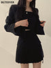 BGTEEVER Loose Women Skirt Suits Long Sleeve Single Button Blazer & Camisole & Pleated Mini Skirts Ladies 3 Pieces Set