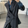 BGTEEVER Notched Collar Lace-up Women Blazer Vintage Loose Long Sleeve Autumn Winter Outwear Tops Female Jackets 2022