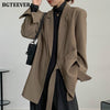BGTEEVER Notched Collar Lace-up Women Blazer Vintage Loose Long Sleeve Autumn Winter Outwear Tops Female Jackets 2022