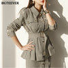BGTEEVER Striped Female 2 Pieces Set Single-breasted Belted Jacket & Hip Package Skirt 2022 Autumn Women Skirt Suit