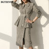 BGTEEVER Striped Female 2 Pieces Set Single-breasted Belted Jacket & Hip Package Skirt 2022 Autumn Women Skirt Suit