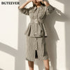 BGTEEVER Striped Female 2 Pieces Set Single-breasted Belted Jacket & Hip Package Skirt 2022 Autumn Women Skirt Suit