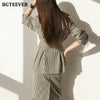 BGTEEVER Striped Female 2 Pieces Set Single-breasted Belted Jacket & Hip Package Skirt 2022 Autumn Women Skirt Suit