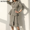 BGTEEVER Striped Female 2 Pieces Set Single-breasted Belted Jacket & Hip Package Skirt 2022 Autumn Women Skirt Suit