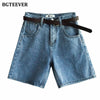 BGTEEVER Summer Half Women Denim Shorts High Waist Belted Loose Female Short Jeans 2022 Streetwear