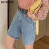 BGTEEVER Summer Half Women Denim Shorts High Waist Belted Loose Female Short Jeans 2022 Streetwear