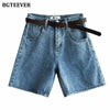 BGTEEVER Summer Half Women Denim Shorts High Waist Belted Loose Female Short Jeans 2022 Streetwear