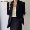 BGTEEVER Office Ladies 2 Pieces Set Single Button Short Sleeve Suit Jacket & High Waist Split Women Straight Skirt Summer 2022