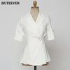 BGTEEVER Office Ladies Single Button Blazer Elegant Short Sleeve Slim Waist Female Suit Jacket Summer Casual Women Outwear Tops