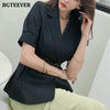 BGTEEVER Office Ladies Single Button Blazer Elegant Short Sleeve Slim Waist Female Suit Jacket Summer Casual Women Outwear Tops