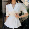 BGTEEVER Office Ladies Single Button Blazer Elegant Short Sleeve Slim Waist Female Suit Jacket Summer Casual Women Outwear Tops