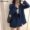BGTEEVER Office Ladies Skirt Suits Double Breasted Jackets & High Waist A-line Mini Skirts Elegant Women 2 Pieces Blazer Set