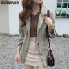 BGTEEVER Retro Notched Collar Women Plaid Blazer Jacket Full Sleeve Single-breasted Pockets Casual Female Suit Coats 2022