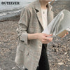 BGTEEVER Retro Notched Collar Women Plaid Blazer Jacket Full Sleeve Single-breasted Pockets Casual Female Suit Coats 2022