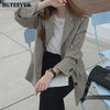 BGTEEVER Retro Notched Collar Women Plaid Blazer Jacket Full Sleeve Single-breasted Pockets Casual Female Suit Coats 2022