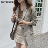 BGTEEVER Retro Notched Collar Women Plaid Blazer Jacket Full Sleeve Single-breasted Pockets Casual Female Suit Coats 2022