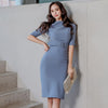 BGTEEVER Slash Neck Half Sleeve Solid OL Dress 2023 Spring Women Casual Sashes Mid-length Sheath Bodycon Dress Vestidos Femme