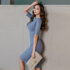 BGTEEVER Slash Neck Half Sleeve Solid OL Dress 2023 Spring Women Casual Sashes Mid-length Sheath Bodycon Dress Vestidos Femme