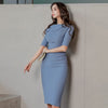 BGTEEVER Slash Neck Half Sleeve Solid OL Dress 2023 Spring Women Casual Sashes Mid-length Sheath Bodycon Dress Vestidos Femme