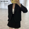 BGTEEVER Spring Women Skirt Suits 2023 Elegant Single Button Suit Jacket & High Waist Mini Pleated Skirts Ladies Blazer Set