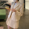 BGTEEVER Spring Women Skirt Suits 2023 Elegant Single Button Suit Jacket & High Waist Mini Pleated Skirts Ladies Blazer Set
